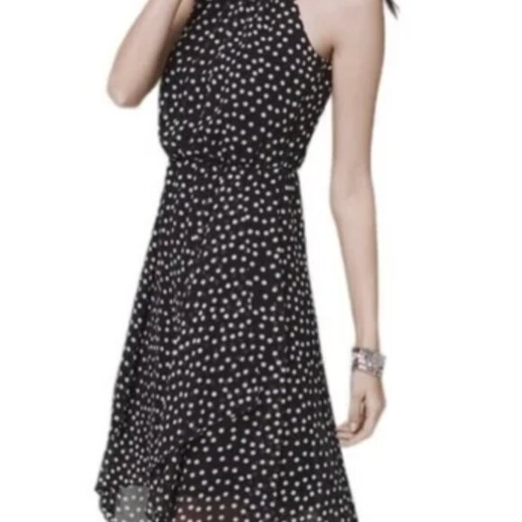 WHBM Halter Dress Women's Size 4 High Low Polka Dots Sleeveless Black White NEW - Picture 3 of 14